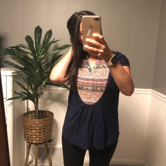 Meadow Rue Anthropologie Bib‎ Top Navy Size Xs - Picture 2 of 8